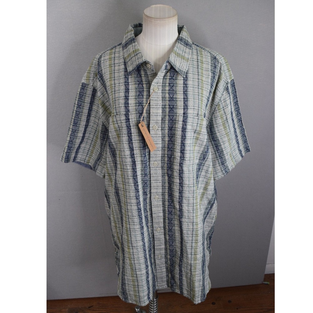 Carbon 2 Cobalt Shirt XXL Blue Grey Striped Textured Cotton Mens Button Down New
